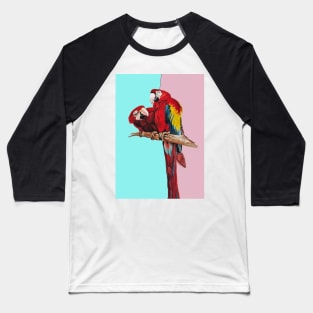 Macaw Parrot Watercolor Painting on Aqua and Pink Baseball T-Shirt